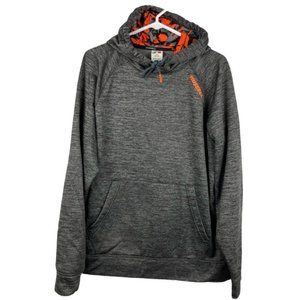 Russell Athletic Men’s Gray Hoodie Size M Fleece Lined Orange Camo Hood